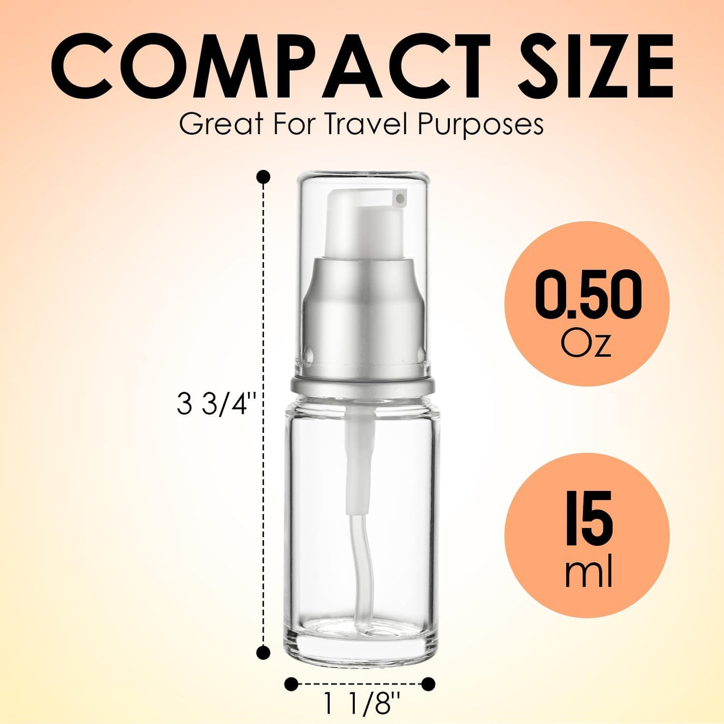 0.5 Oz 15ml Refillable Luxury Clear Glass Lotion Travel Pump Bottle with Silver Cap for Cosmetics, Lotion, Body Cream, Sanitizers, Cream, Foundation (Pack of 3)