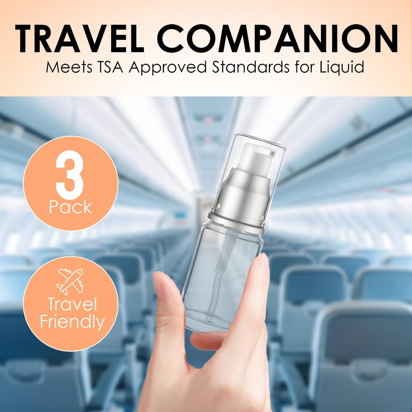 0.5 Oz 15ml Refillable Luxury Clear Glass Lotion Travel Pump Bottle with Silver Cap for Cosmetics, Lotion, Body Cream, Sanitizers, Cream, Foundation (Pack of 3)