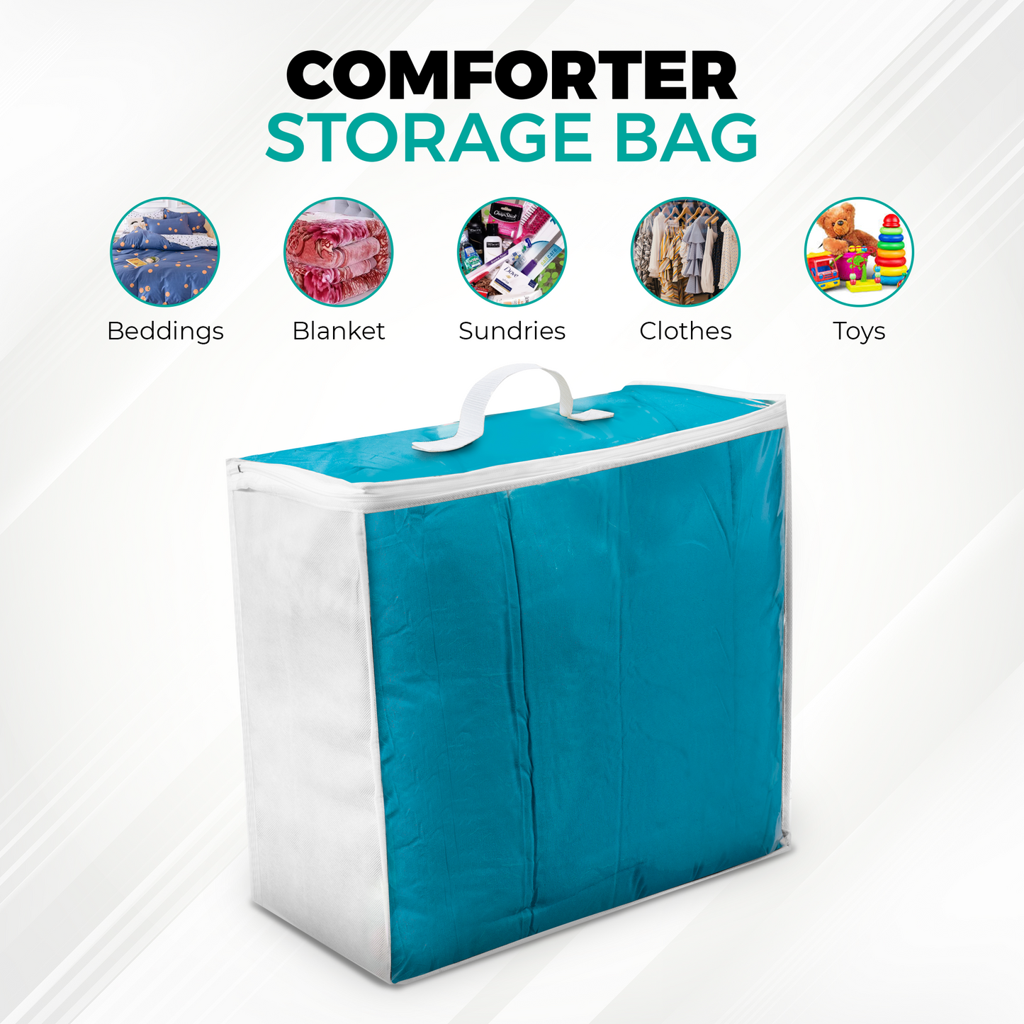 Clear Vinyl Blanket Storage Bags with zipper with Breathable Non Woven Sides, Closet Storage Organizer for Quilts, Blankets, Comforters, Bedding, Sweaters, Clothes, Set of 3 (18" X 15" X 9")