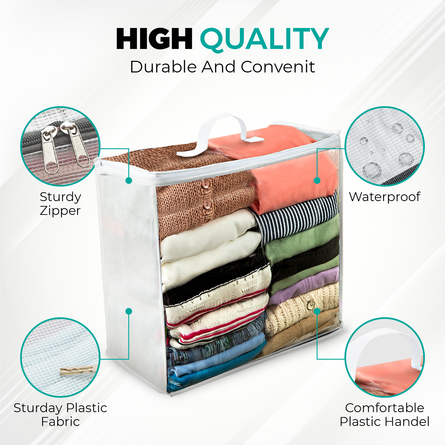 Clear Vinyl Blanket Storage Bags with zipper with Breathable Non Woven Sides, Closet Storage Organizer for Quilts, Blankets, Comforters, Bedding, Sweaters, Clothes, Set of 3 (18" X 15" X 9")