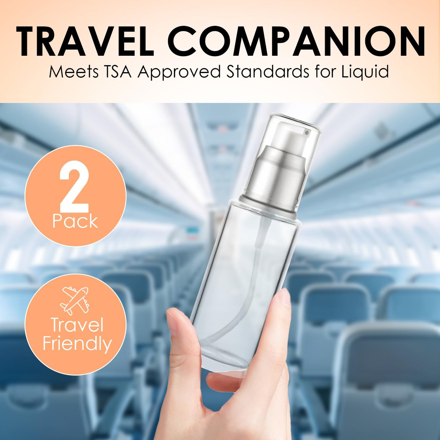 VitalUp 1.7 Oz 50ml Refillable Luxury Clear Glass Lotion Travel Pump Bottle with Silver Cap for Cosmetics, Lotion, Body Cream, Sanitizers, Cream, Foundation (Pack of 2)