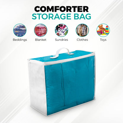 VitalUp Clear Plastic Storage Bags, Durable Zippered Storage Bags for Comforters, Blankets, Clothes, and Bedding - Breathable Nonwoven with Clear Front for Easy Organizing, 20x20x8, 3 Pack