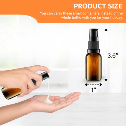 VitalUp 5 Pack Empty Refillable Glass Amber Pump Bottle Ideal for Lotion Cream Essential Oil Travel Small Container,15ml