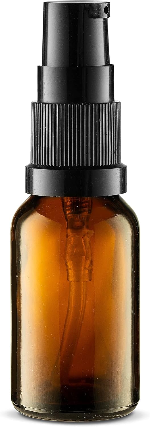 VitalUp 5 Pack Empty Refillable Glass Amber Pump Bottle Ideal for Lotion Cream Essential Oil Travel Small Container,15ml