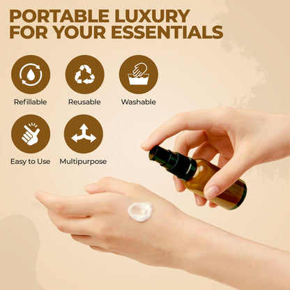 VitalUp 5 Pack Empty Refillable Glass Amber Pump Bottle Ideal for Lotion Cream Essential Oil Travel Small Container,15ml