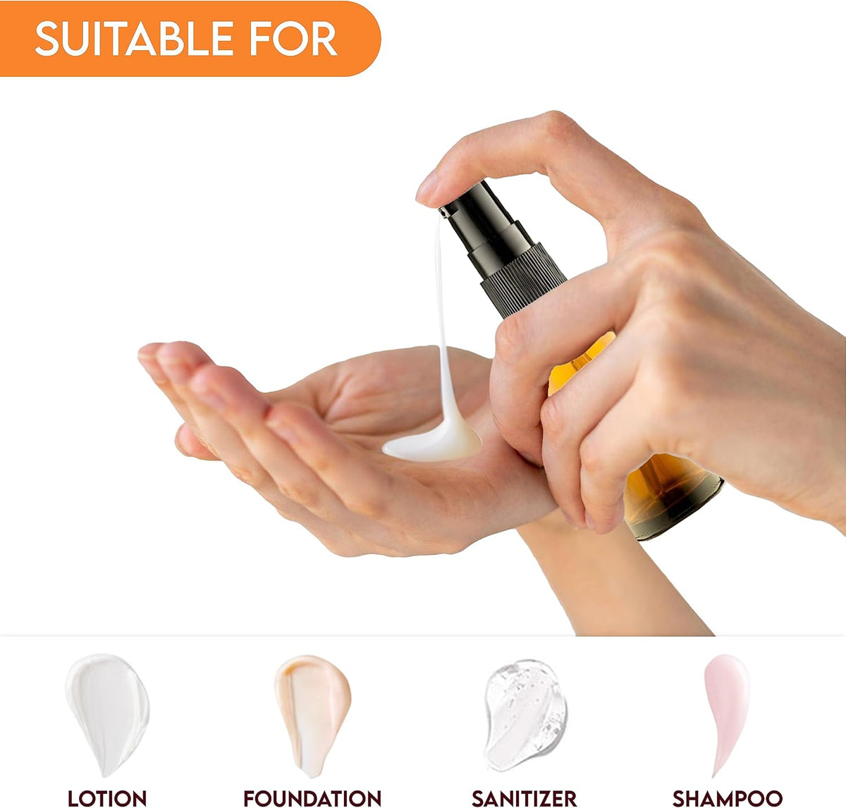 VitalUp 5 Pack Empty Refillable Glass Amber Pump Bottle Ideal for Lotion Cream Essential Oil Travel Small Container,15ml