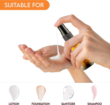 VitalUp 5 Pack Empty Refillable Glass Amber Pump Bottle Ideal for Lotion Cream Essential Oil Travel Small Container,15ml