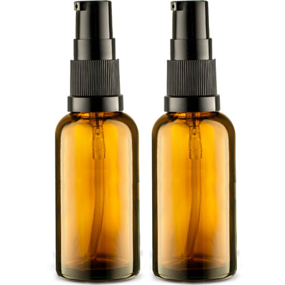 VitalUp 5 Pack Empty Refillable Glass Amber Pump Bottle Ideal for Lotion Cream Essential Oil Travel Small Container,15ml