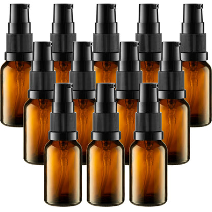 VitalUp 5 Pack Empty Refillable Glass Amber Pump Bottle Ideal for Lotion Cream Essential Oil Travel Small Container,15ml