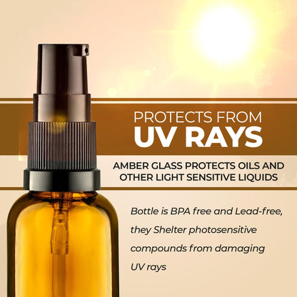 VitalUp 5 Pack Empty Refillable Glass Amber Pump Bottle Ideal for Lotion Cream Essential Oil Travel Small Container,15ml