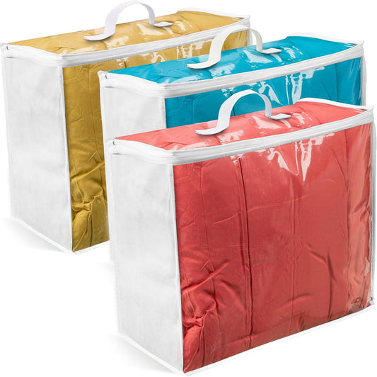Clear Plastic Storage Bags, Durable Zippered Storage Bags for Comforters, Blankets, Clothes, and Bedding - Breathable Nonwoven with Clear Front for Easy Organizing