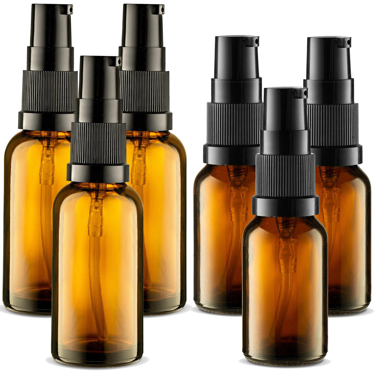 VitalUp 5 Pack Empty Refillable Glass Amber Pump Bottle Ideal for Lotion Cream Essential Oil Travel Small Container,15ml