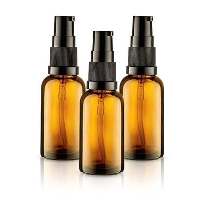 VitalUp 5 Pack Empty Refillable Glass Amber Pump Bottle Ideal for Lotion Cream Essential Oil Travel Small Container,15ml