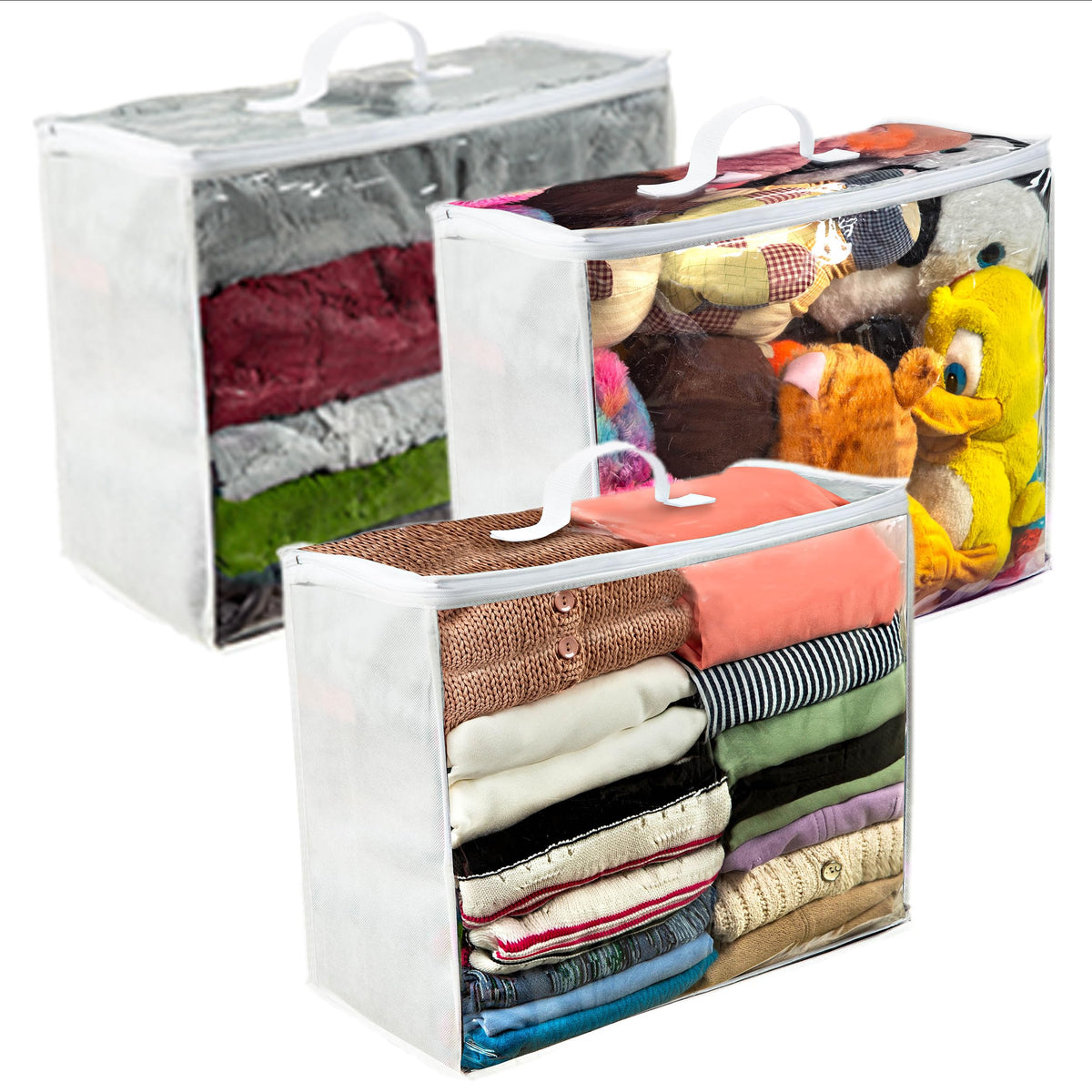 VitalUp Clear Plastic Storage Bags, Durable Zippered Storage Bags for Comforters, Blankets, Clothes, and Bedding - Breathable Nonwoven with Clear Front for Easy Organizing, 20x20x8, 3 Pack