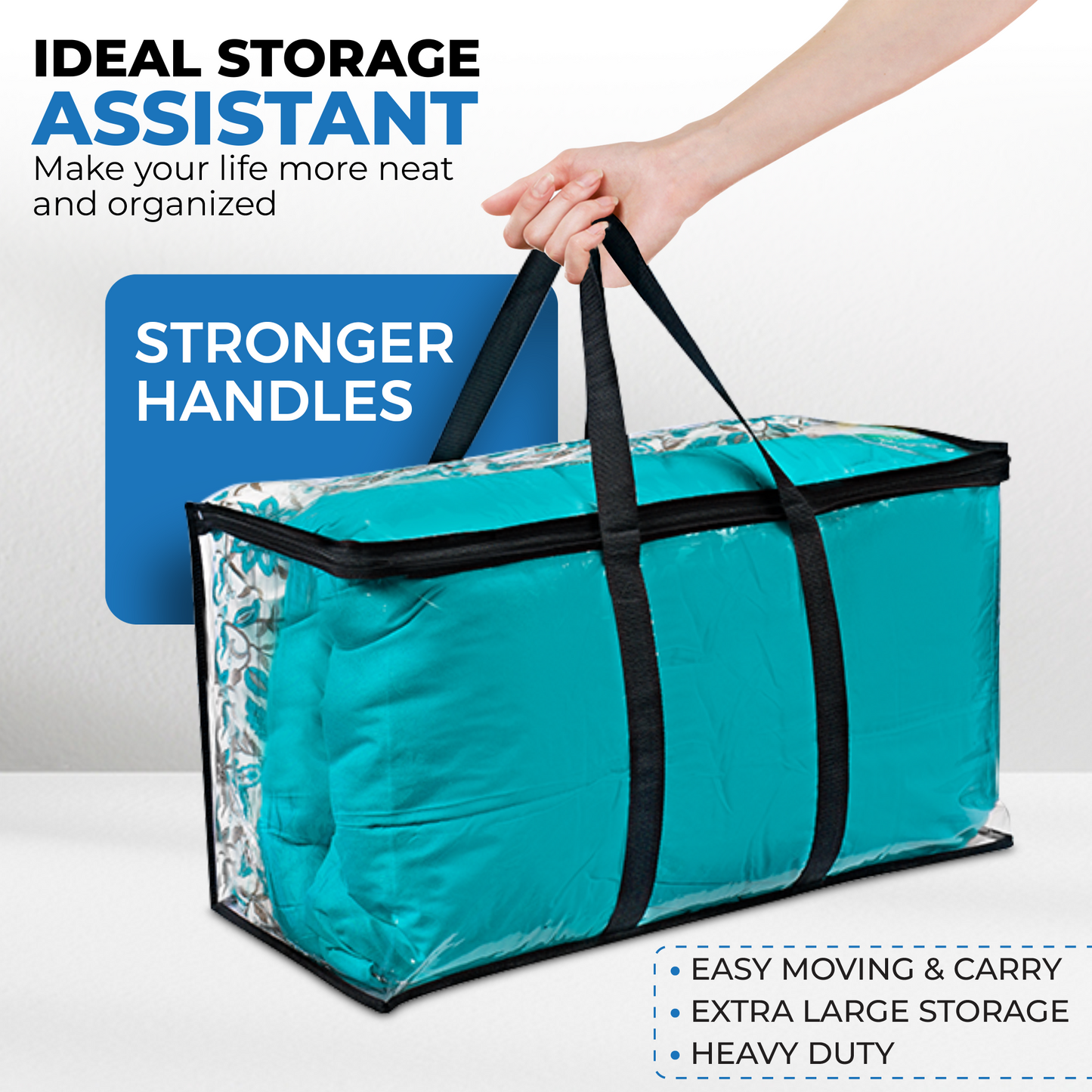 Clear Vinyl Storage Bags with zipper Closet Storage and Moving Organizer for Bedding Sets, Quilts, Blankets, Comforters, Sweaters, Clothes, Set of 2 (25" X 14" X 12")